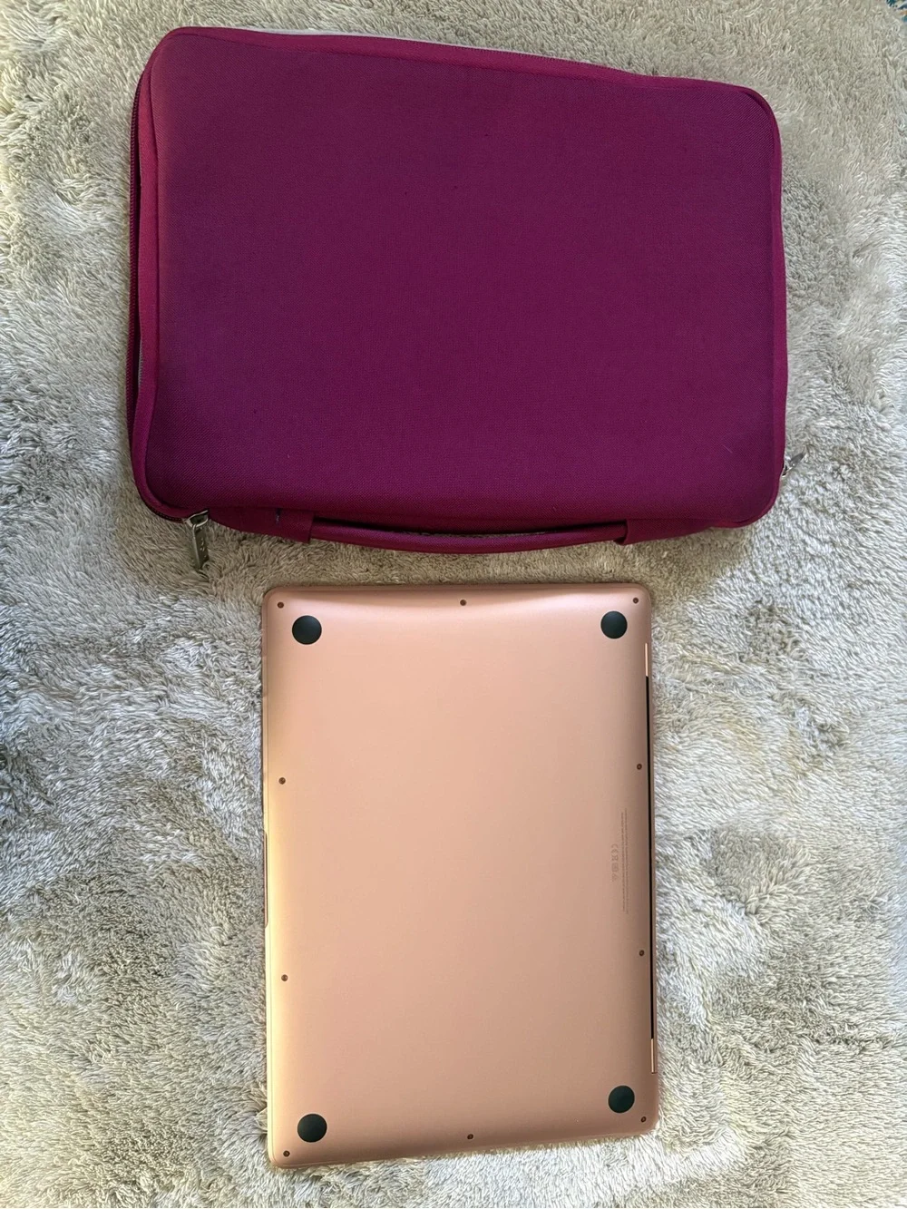 Apple Rose Gold Laptop with Plum Protective Sleeve